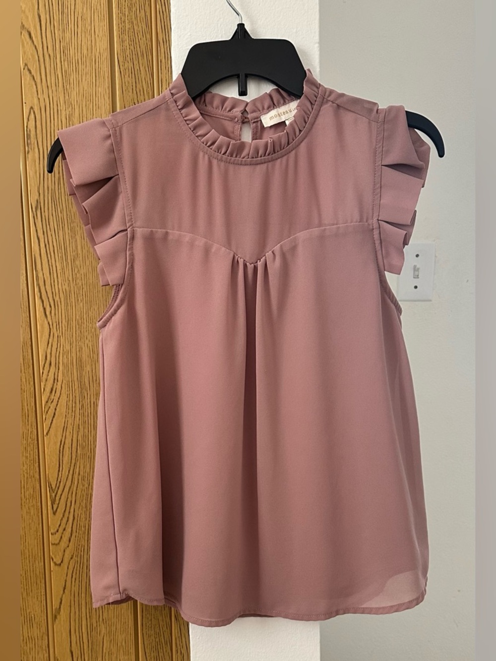 Monteau Pink Ruffle Sleeve Blouse | Work Office Top | Sleeveless | Size M